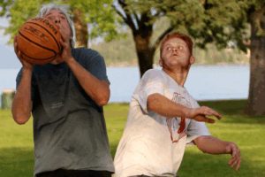 Basketball players at Sandpoint City Beach