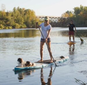 Two paddleboarders on Sand Creek in Idaho