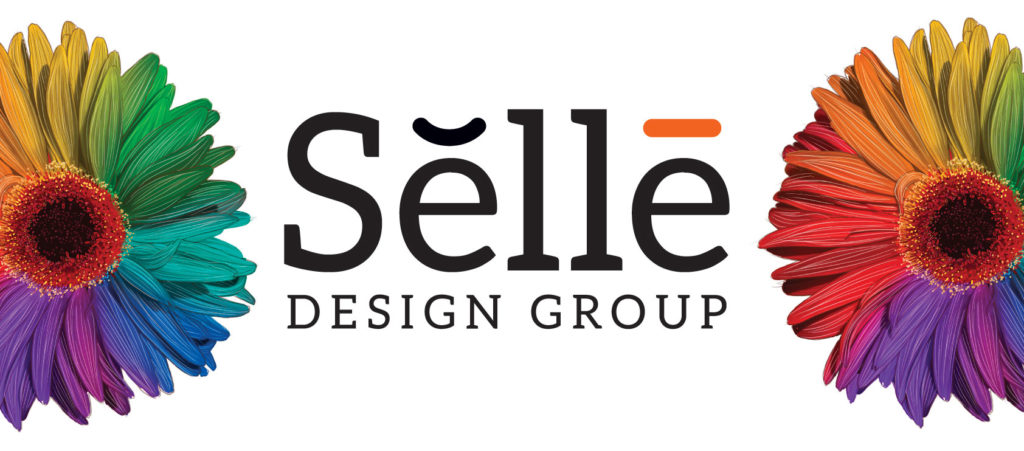 Selle design group logo with rainbow flowers